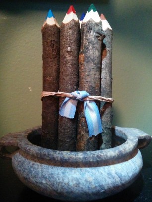 During my break writing this blog post, I took this picture.  I put these pencils in this container the other day while cleaning, and tonight it caught my eye and I really liked how it looked!  